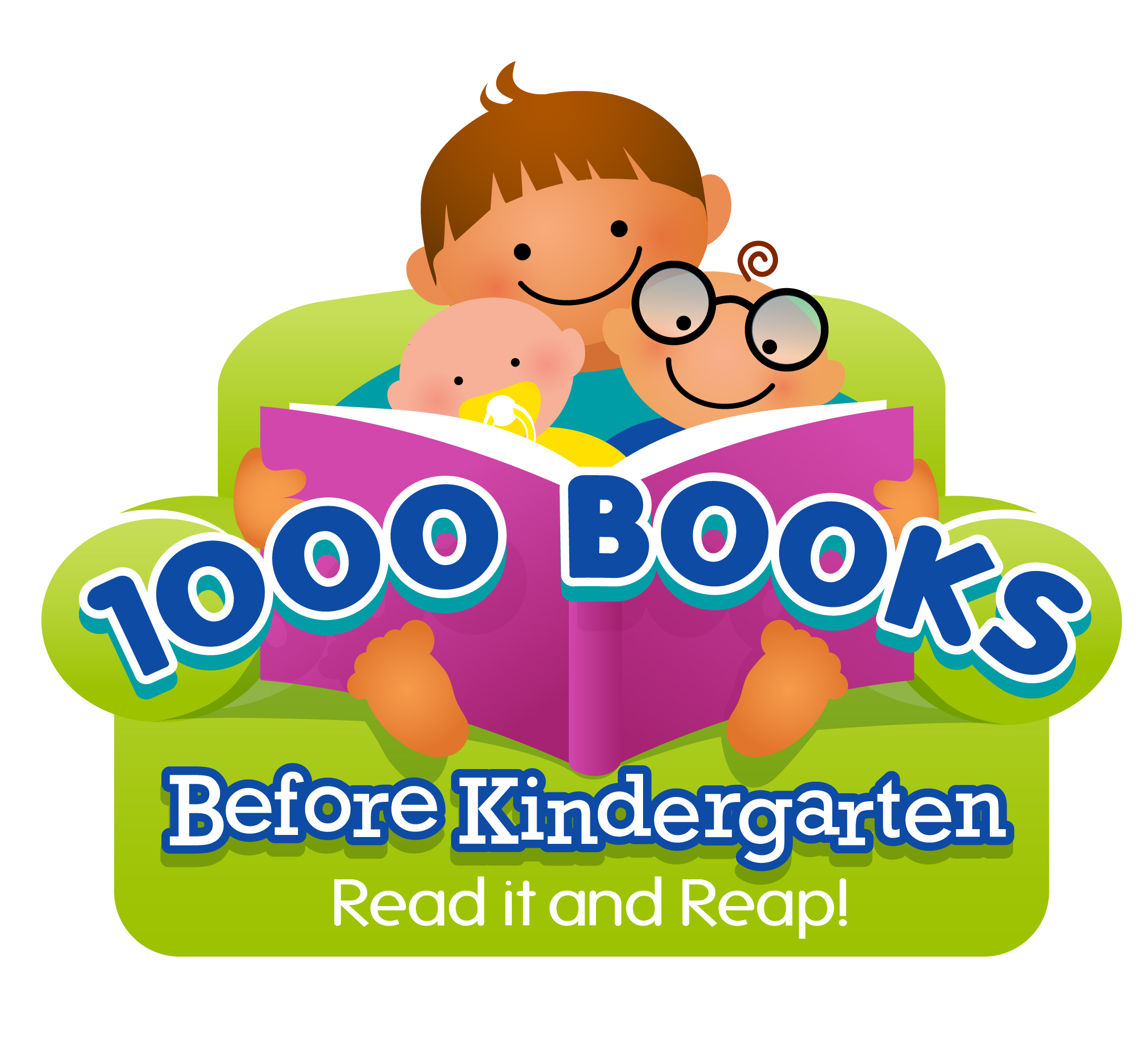 1000 Books Before Kindergarten logo featuring an adult and baby reading a book together