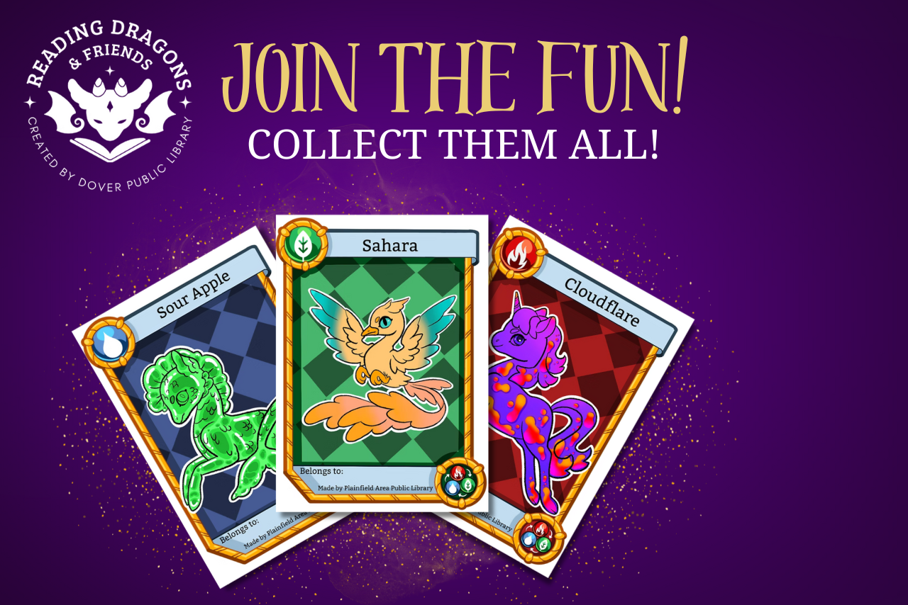 Reading dragon and friends logo with dragon reading a book. Text reads "Join the Fun!" Starter set of 3 cards.