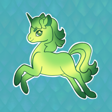 Green Ombre Unicorn with Blue Scale Background